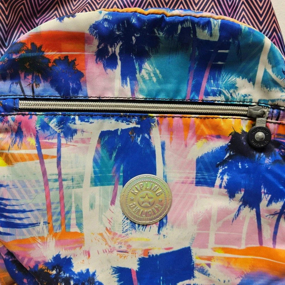 Kipling Backpack Kids Blue Pink Orange Palm Tree‎ Chevron BP4406-9BD - Picture 4 of 16